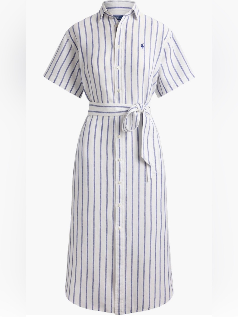 Polo Ralph Lauren Striped Belted Linen Midi Shirtdress 0